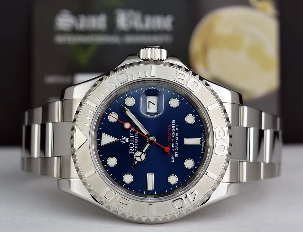 Rolex Mens Platinum & Stainless Steel YachtMaster Blue Index Dial Model 116622