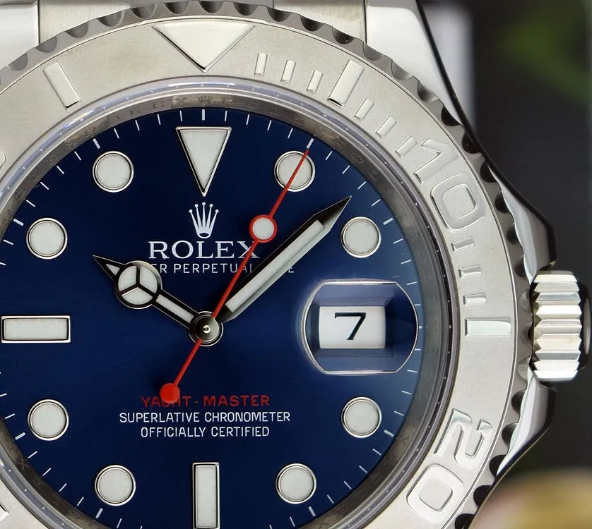 Rolex Mens Platinum & Stainless Steel YachtMaster Blue Index Dial Model 116622