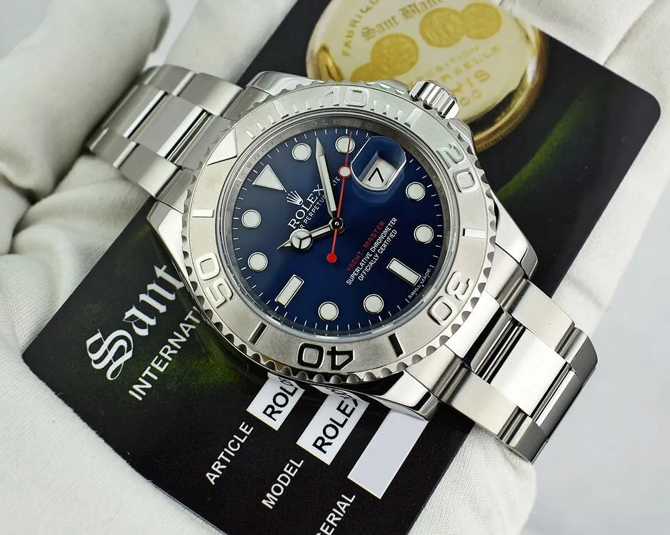 Rolex Mens Platinum & Stainless Steel YachtMaster Blue Index Dial Model 116622