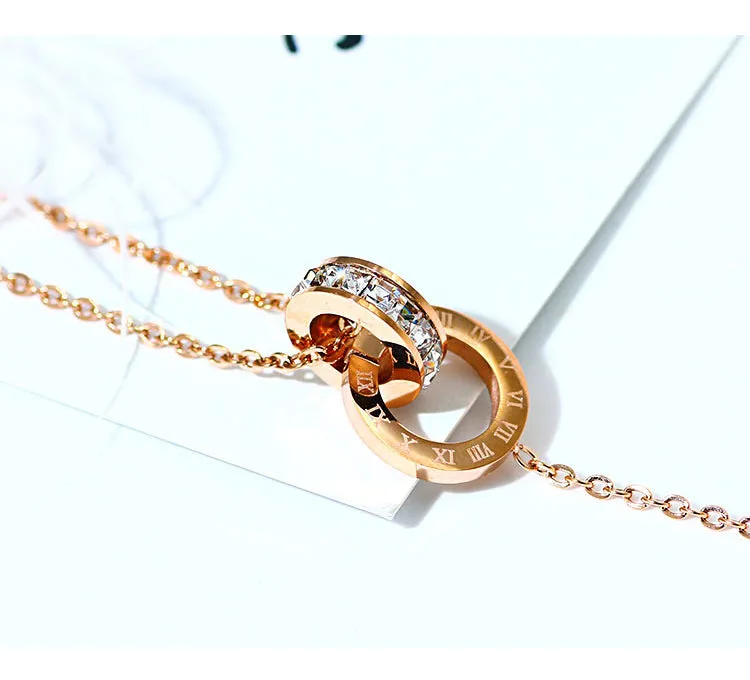 Roman Zircon Titanium Steel Anklet Rose Gold Silver