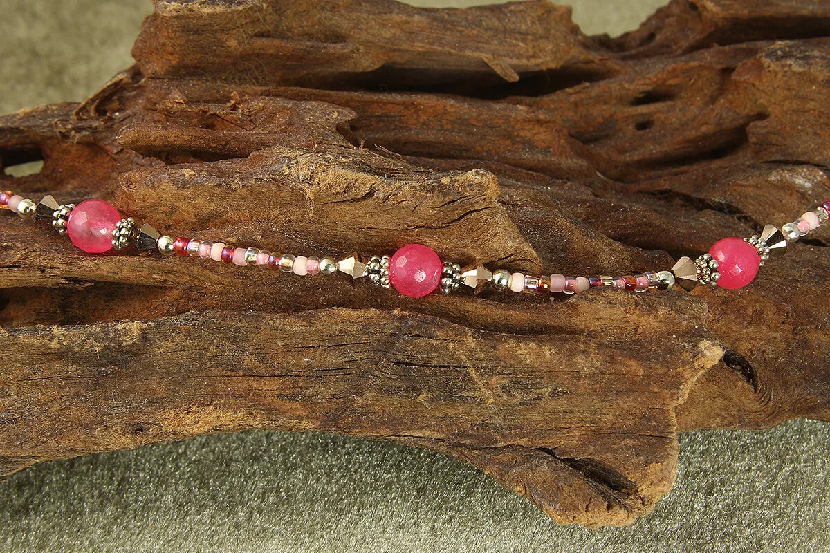 Rose Gold Pink Jade Beaded Anklet