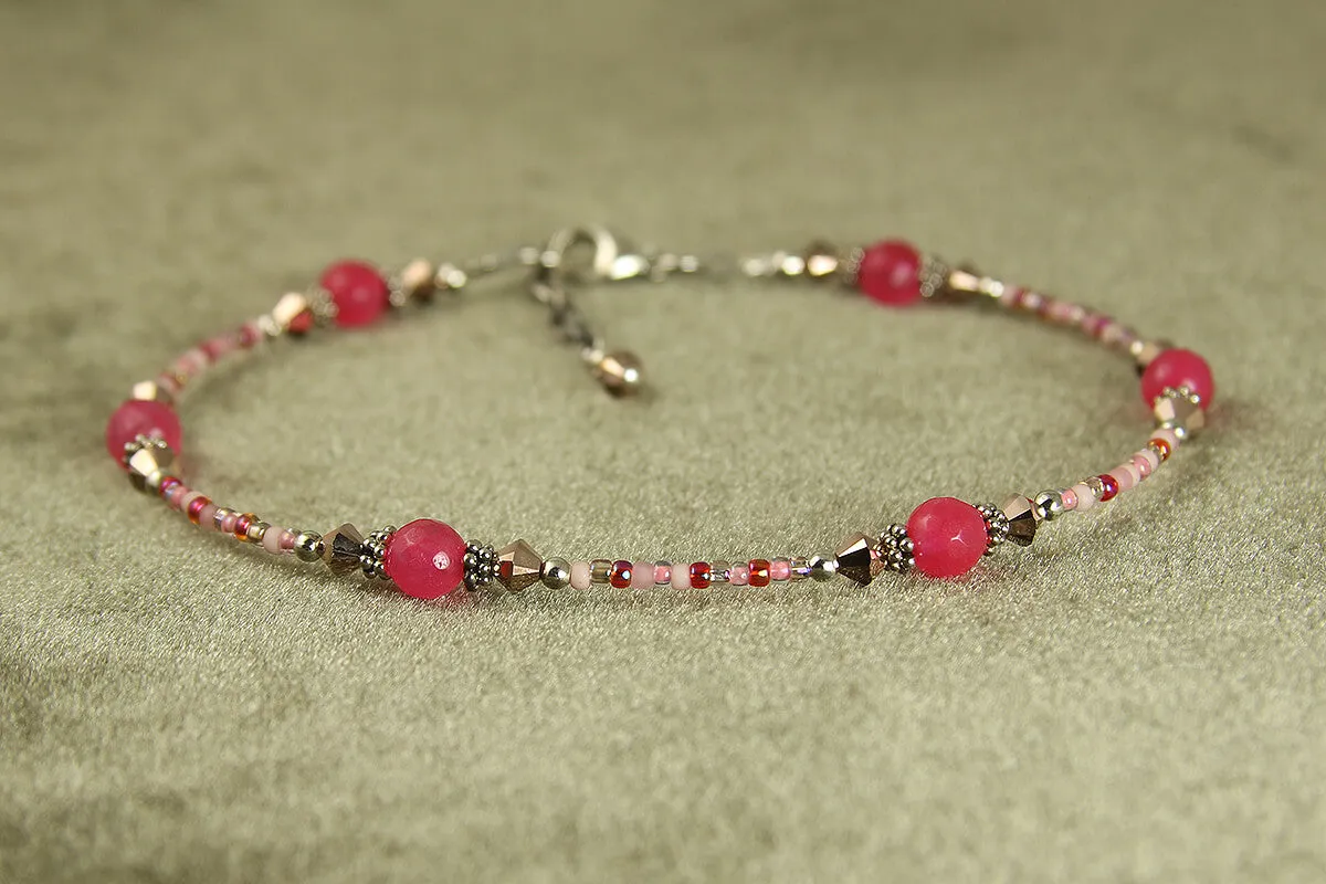 Rose Gold Pink Jade Beaded Anklet