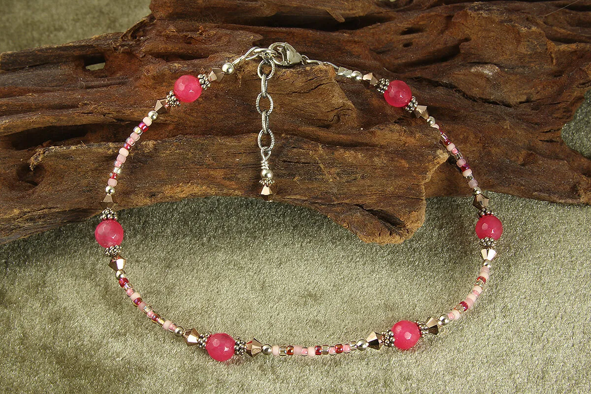 Rose Gold Pink Jade Beaded Anklet