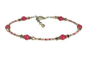 Rose Gold Pink Jade Beaded Anklet