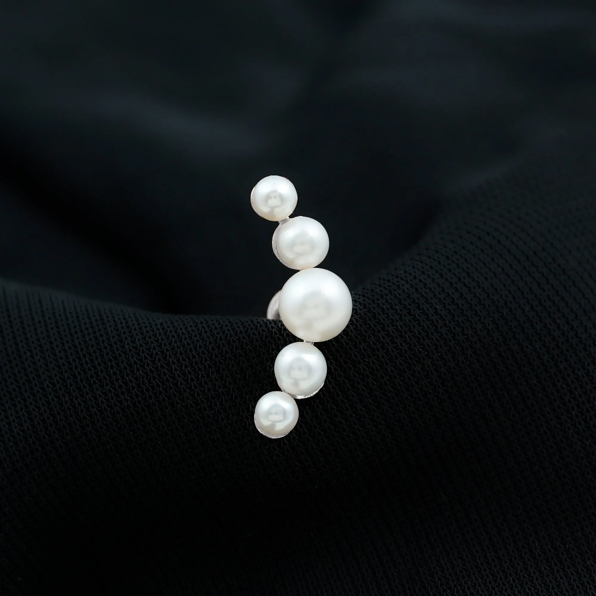 Round Freshwater Pearl Crawler Earring in Gold