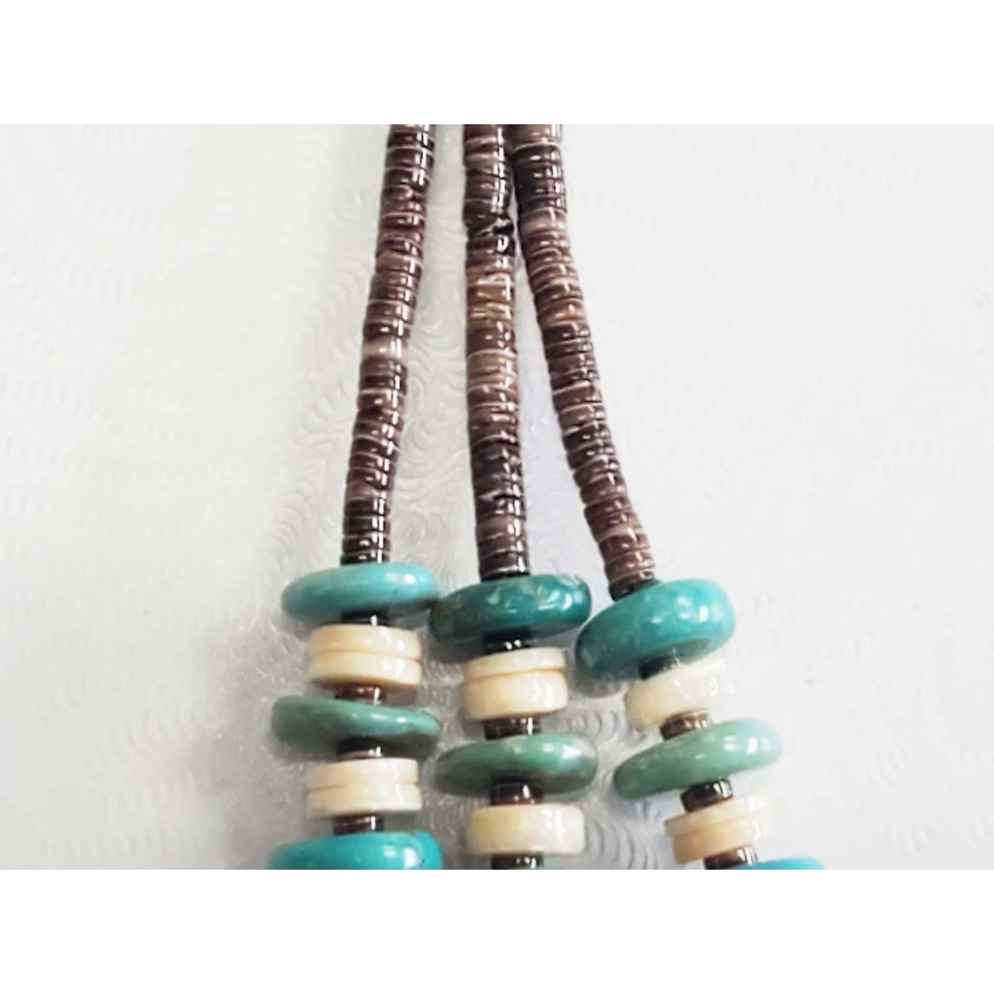 Running Bear Native American Turquoise & Heishi 3-Strand Collar Necklace