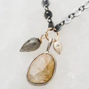 Rutilated Quartz Necklace with Labradorite and Diamond