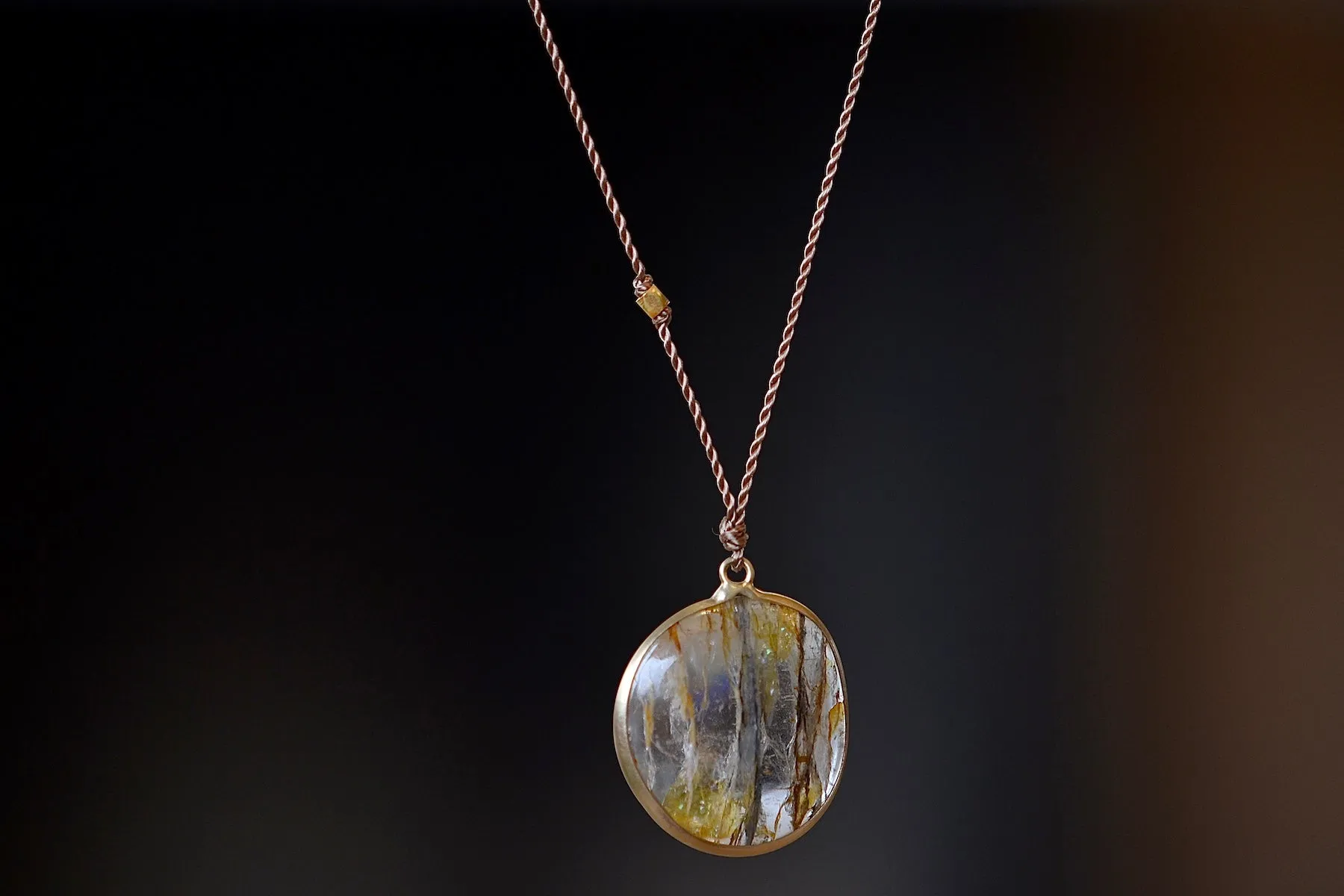 Rutilated Quartz Pendant Necklace with Inclusions