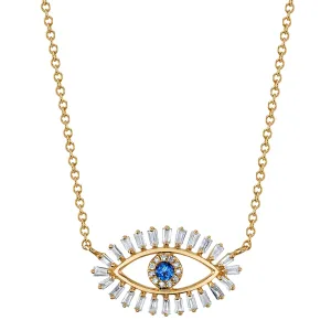 Sapphire Evil Eye with Diamond Baguette Lashes