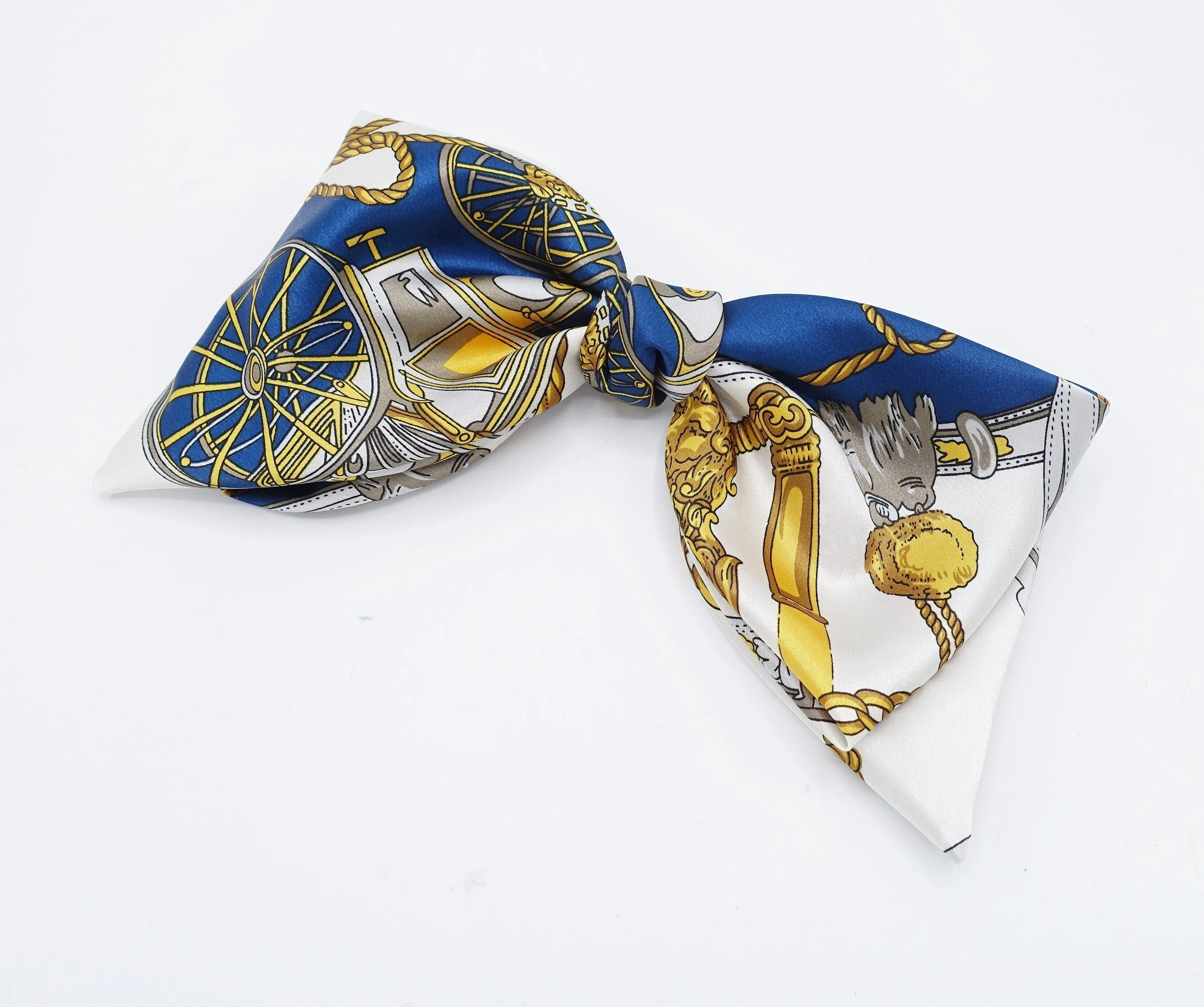 satin hair bow scarf carriage wheel rope print hair accessory for women