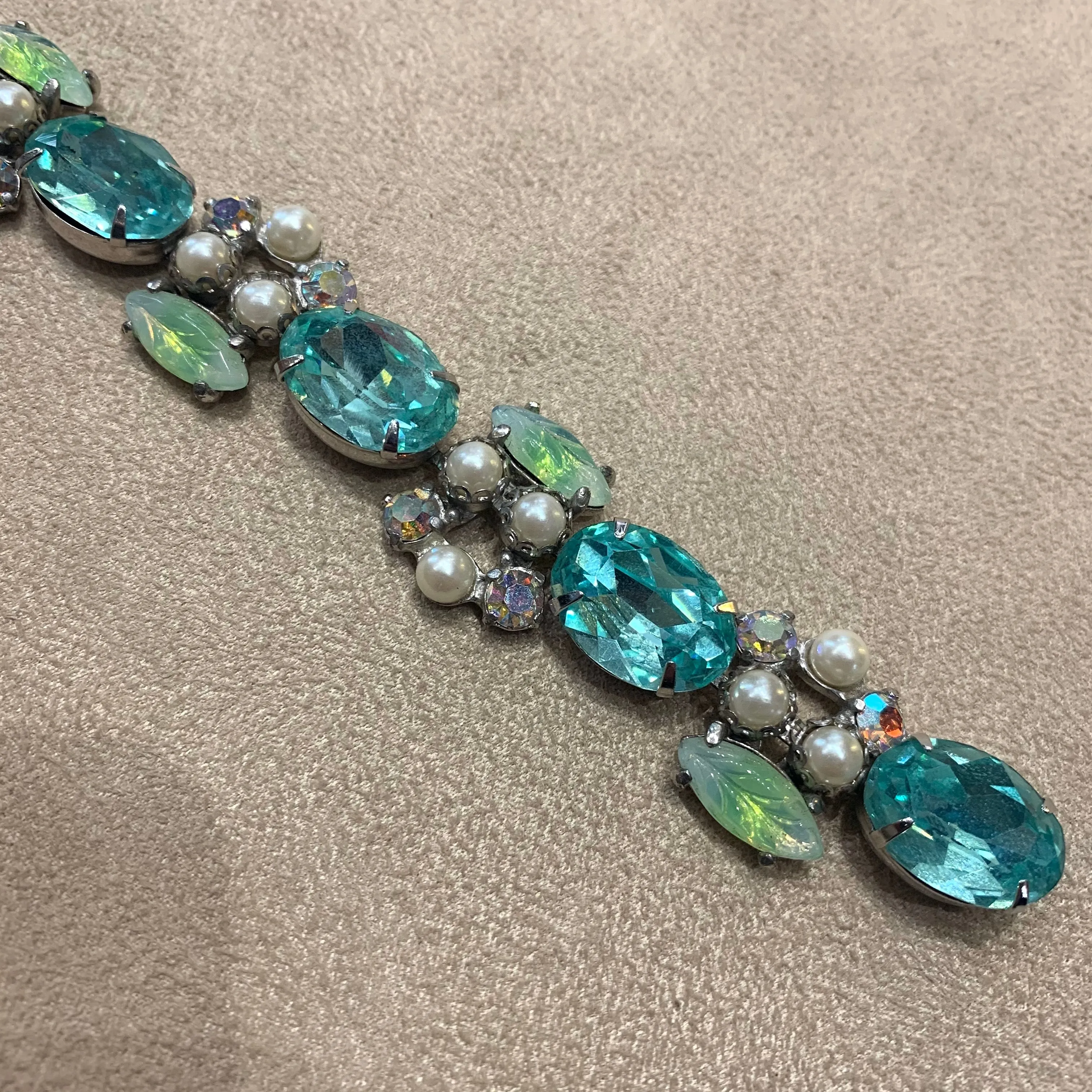 Schiaparelli Aqua blue  Pearl Borealis Vintage Bracelet