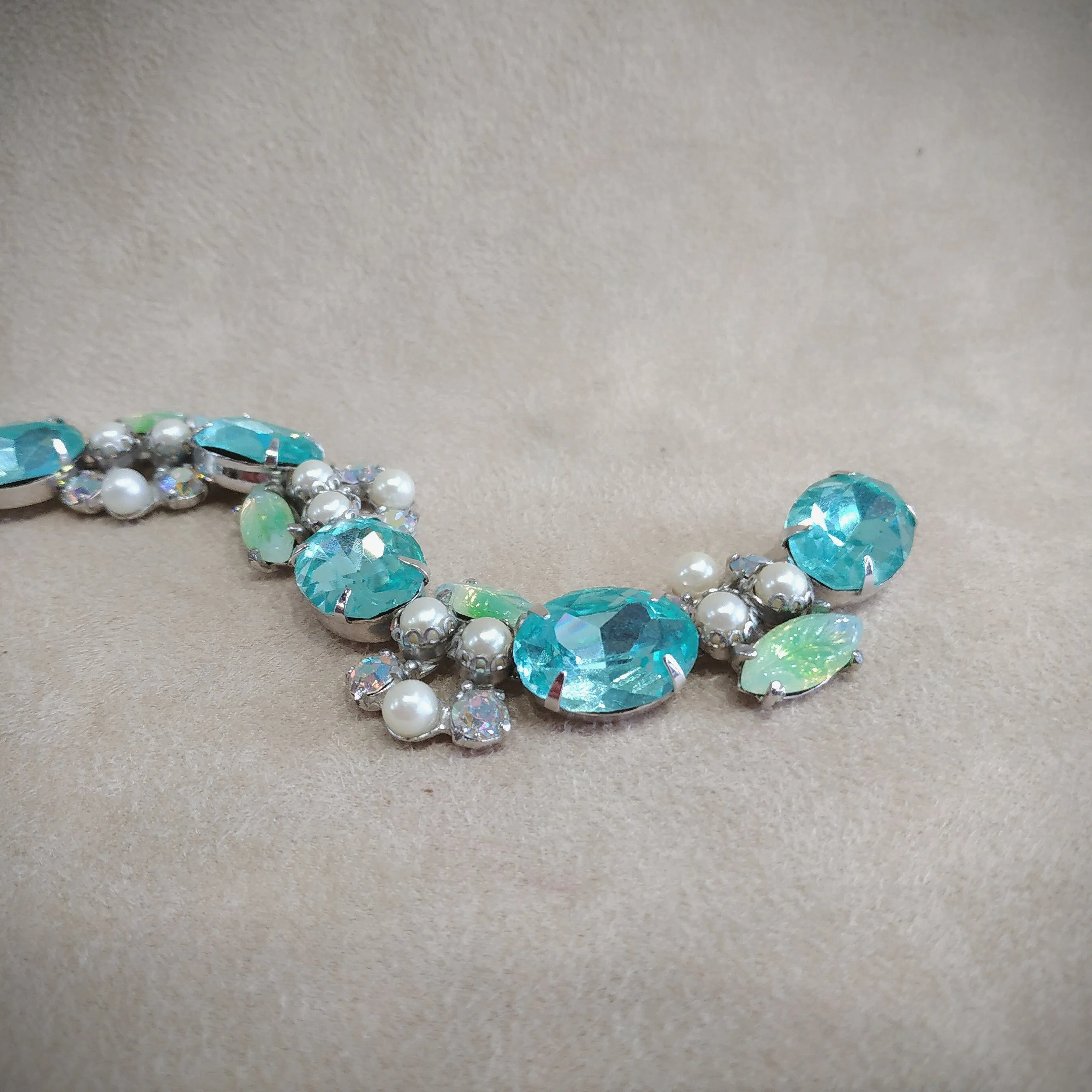 Schiaparelli Aqua blue  Pearl Borealis Vintage Bracelet