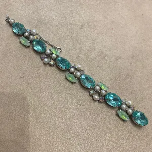 Schiaparelli Aqua blue  Pearl Borealis Vintage Bracelet