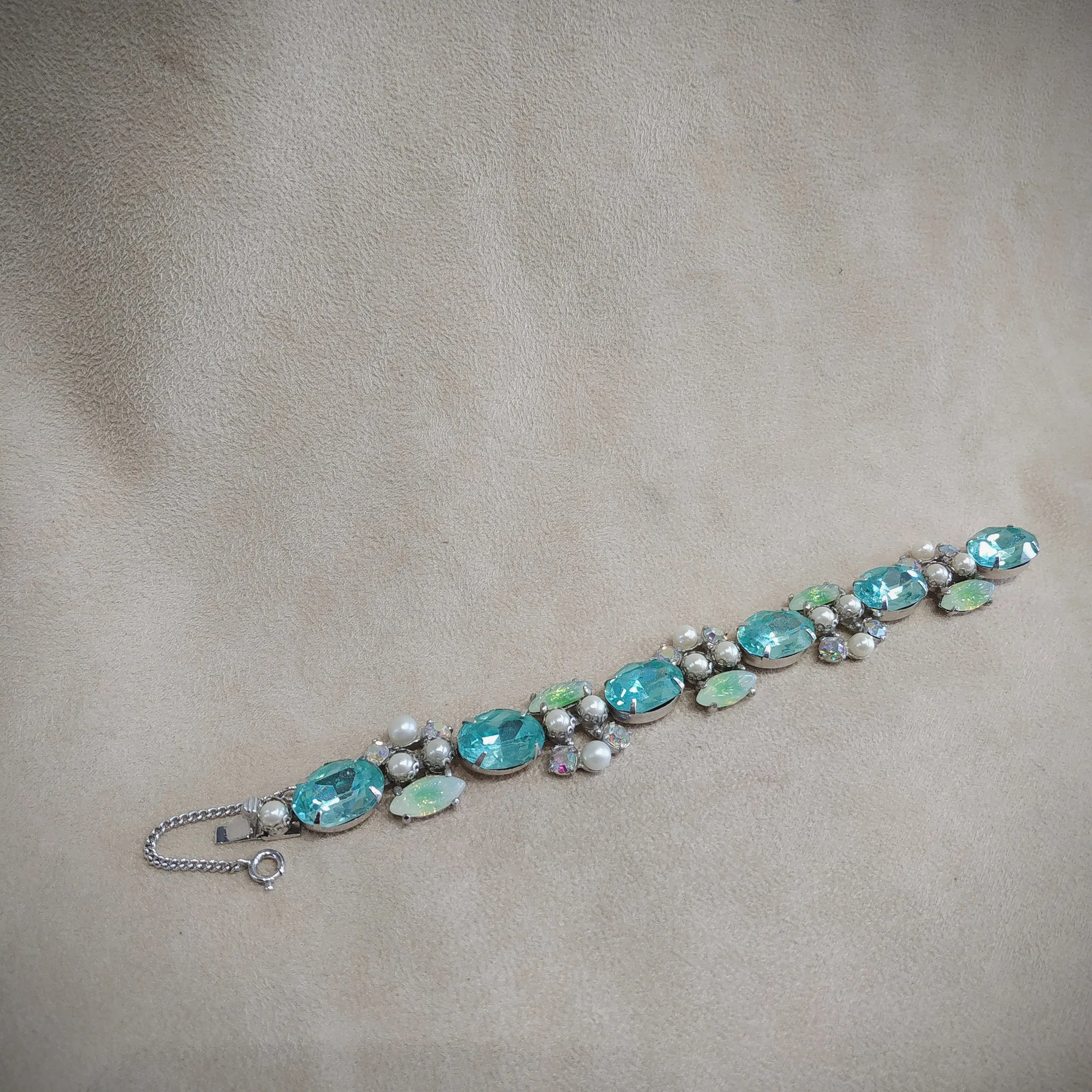 Schiaparelli Aqua blue  Pearl Borealis Vintage Bracelet