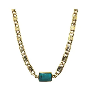 Semi Precious Bezel Set Rectangle on Scroll Chain: Turquoise (NCG4807TQ)