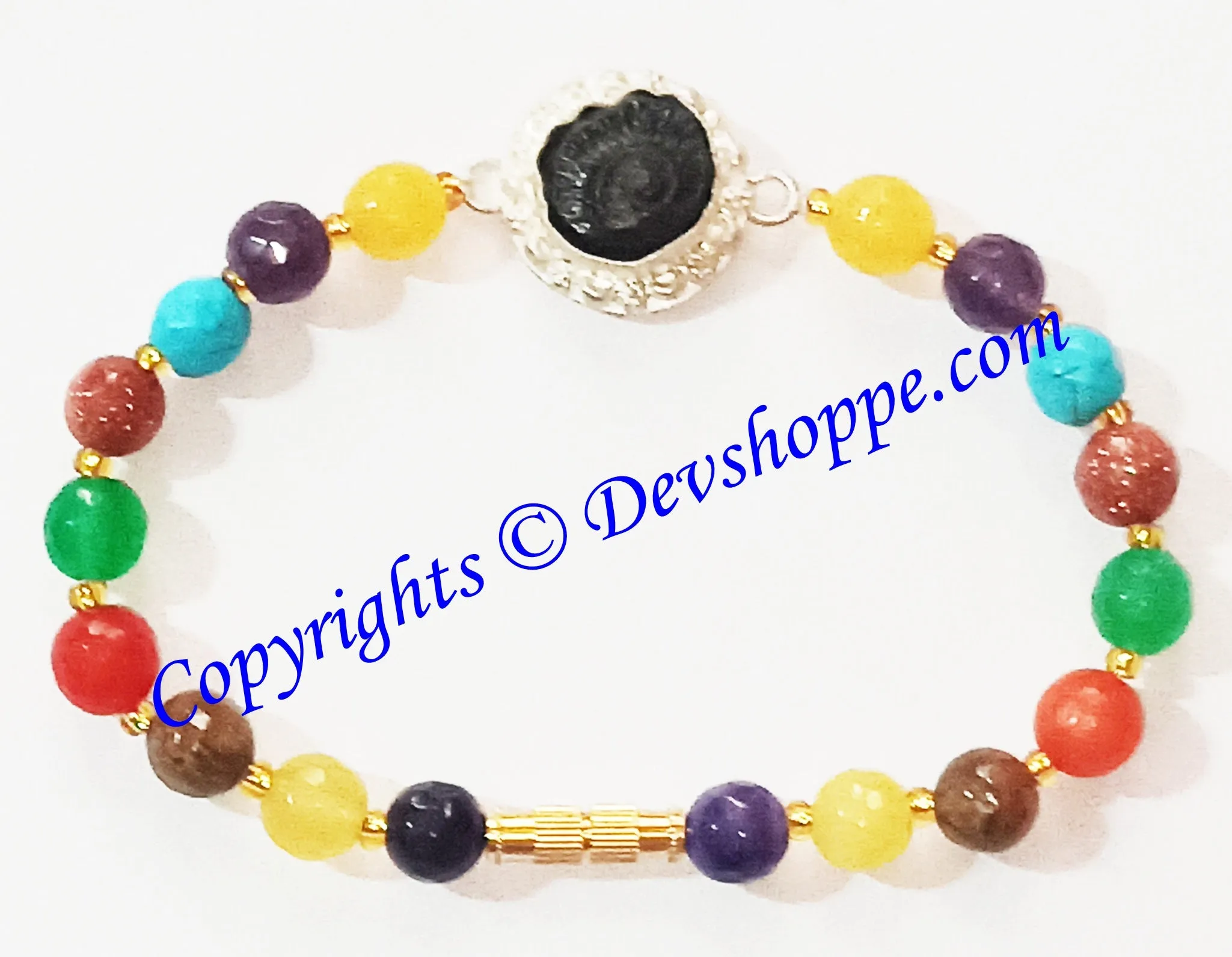 Shaligram Sudarshan Shila bracelet with Chakra beads