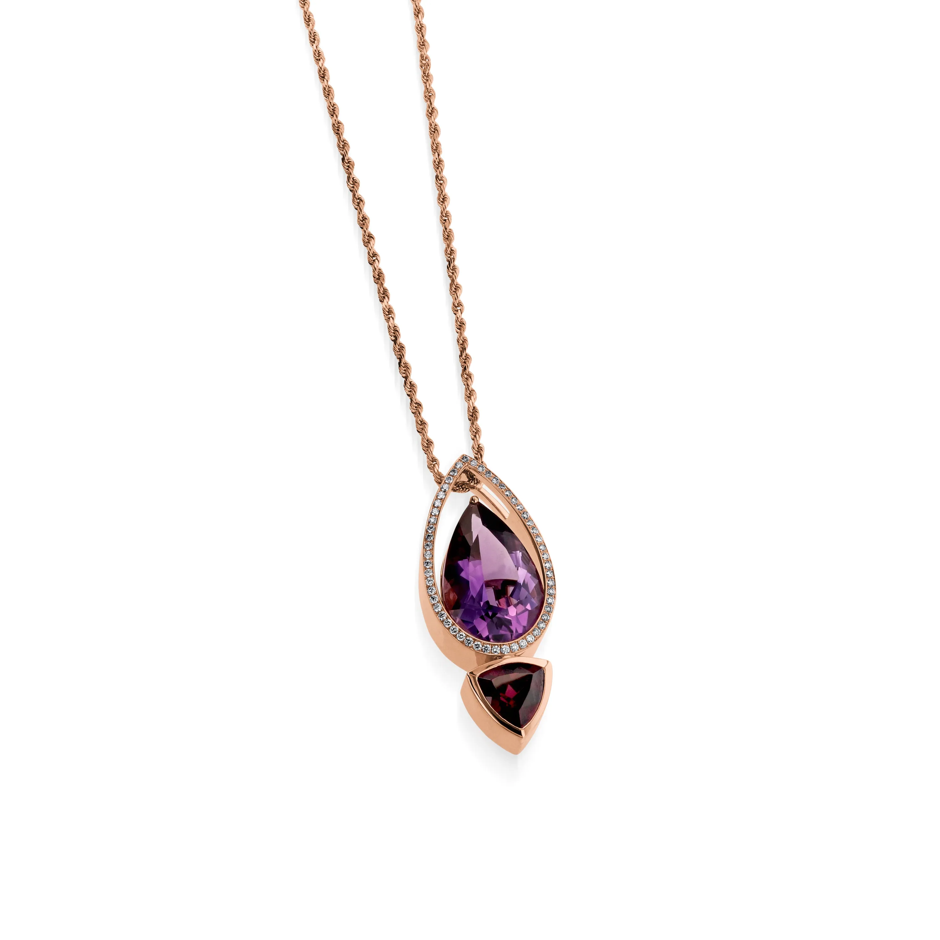 Signature Amethyst, Rhodolite Garnet, and Diamond Pendant Necklace