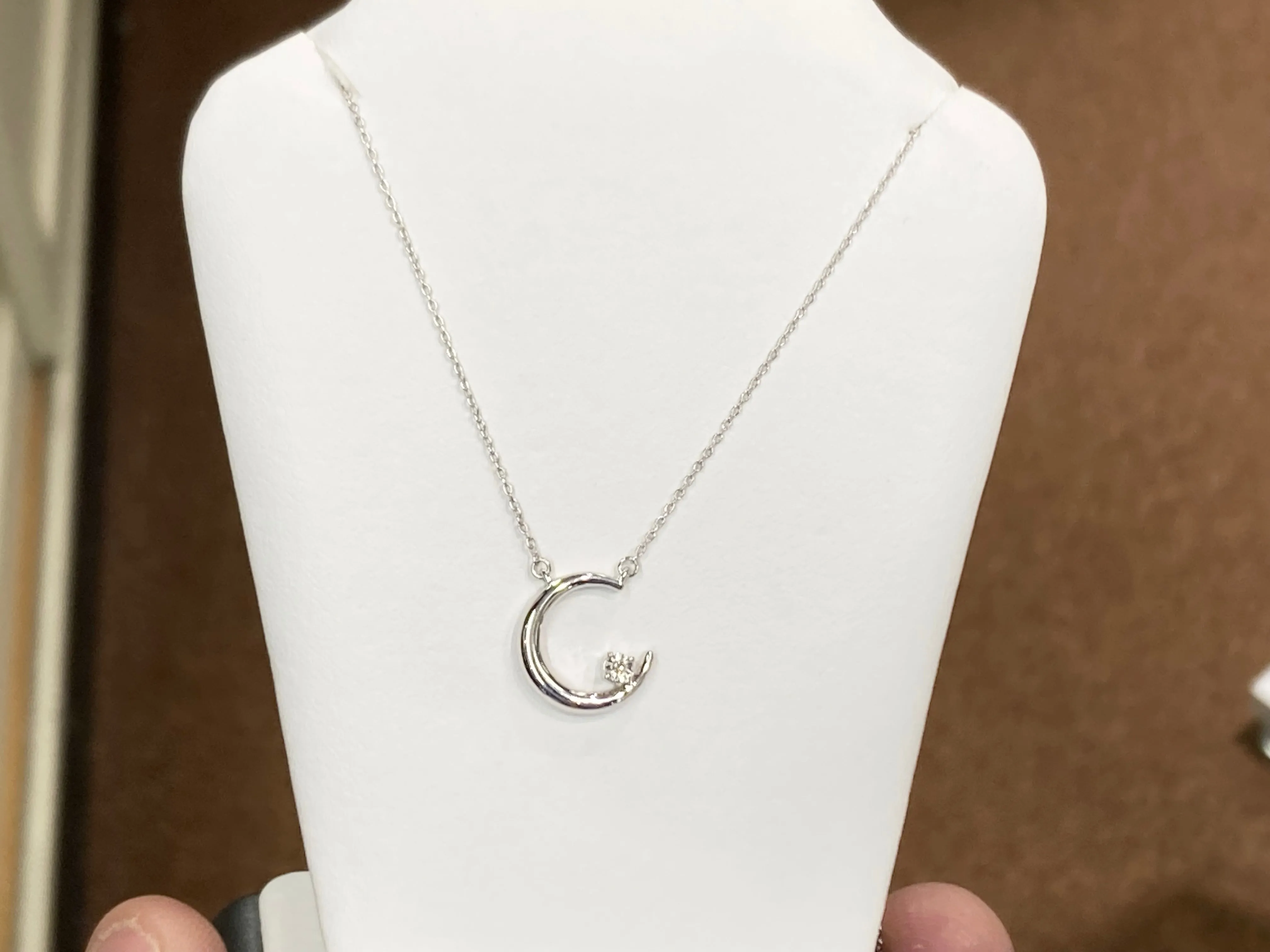 Silver Crescent Moon And Star Adjustable Necklace