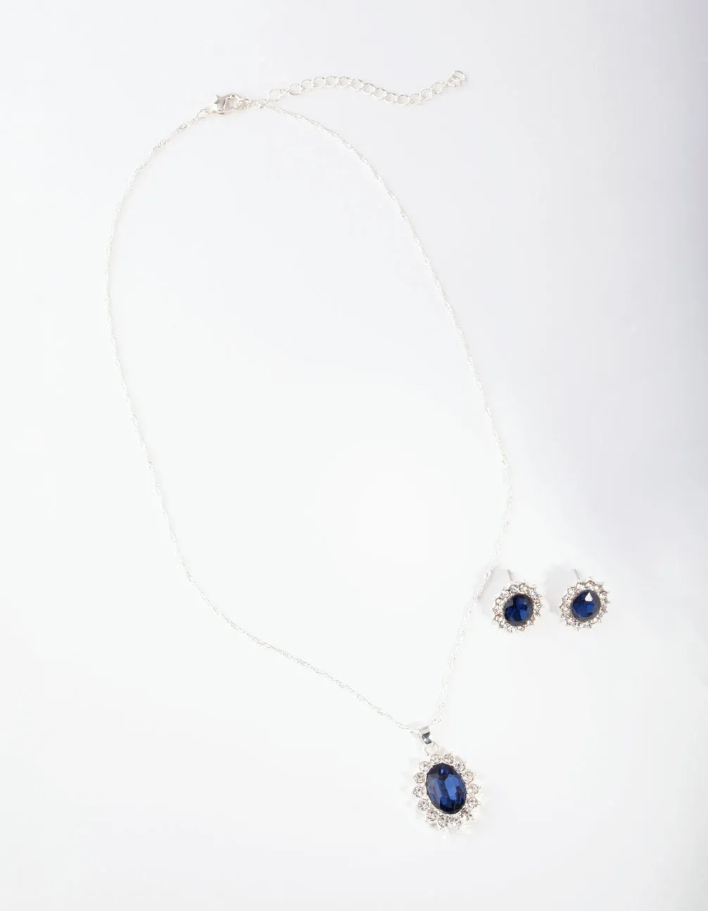 Silver Oval Blue Gem Jewellery Set