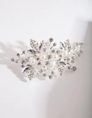 Silver Pearl Leaf Hair Barrette