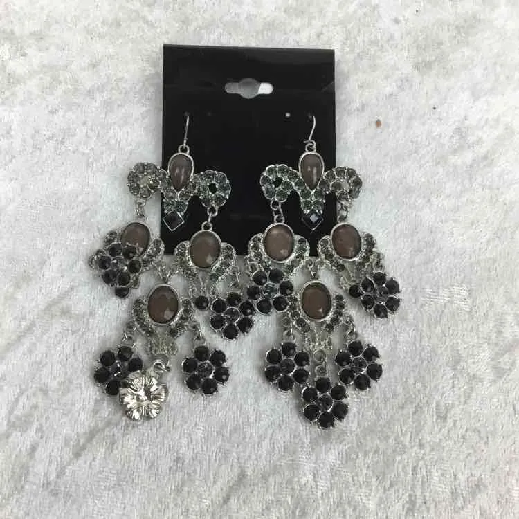 Silver/Brown Metal Chandelier pierced Earrings