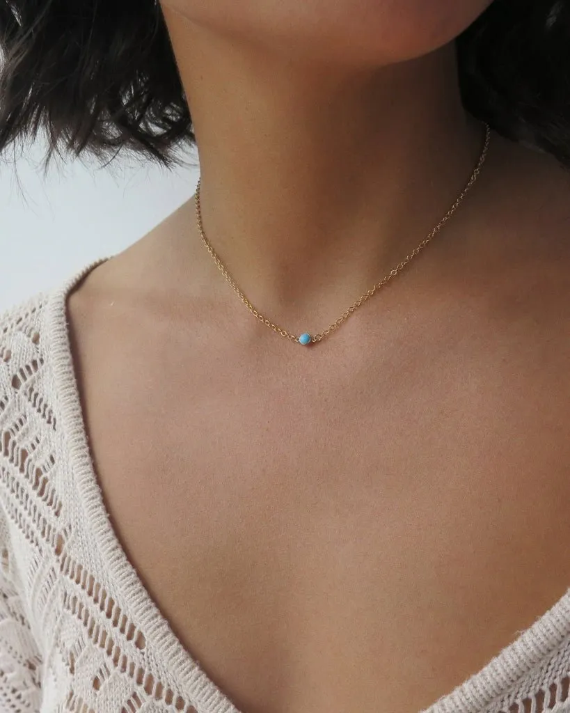 Single Turquoise Necklace  - 14k Yellow Gold Fill