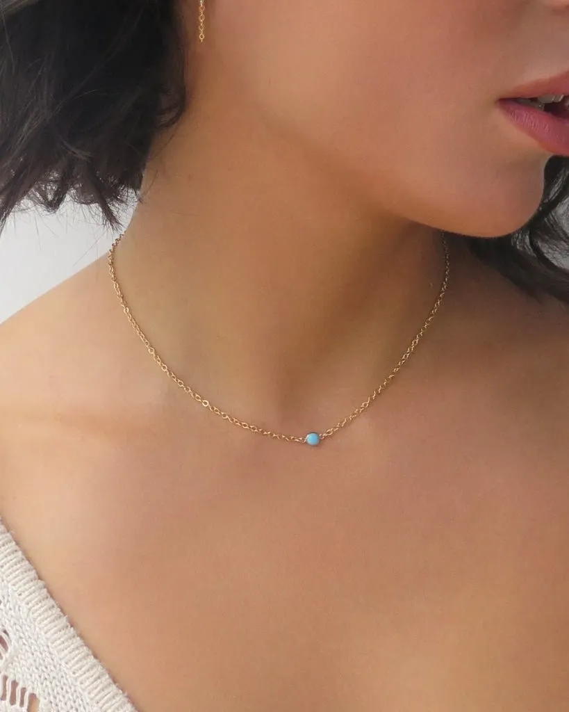 Single Turquoise Necklace  - 14k Yellow Gold Fill