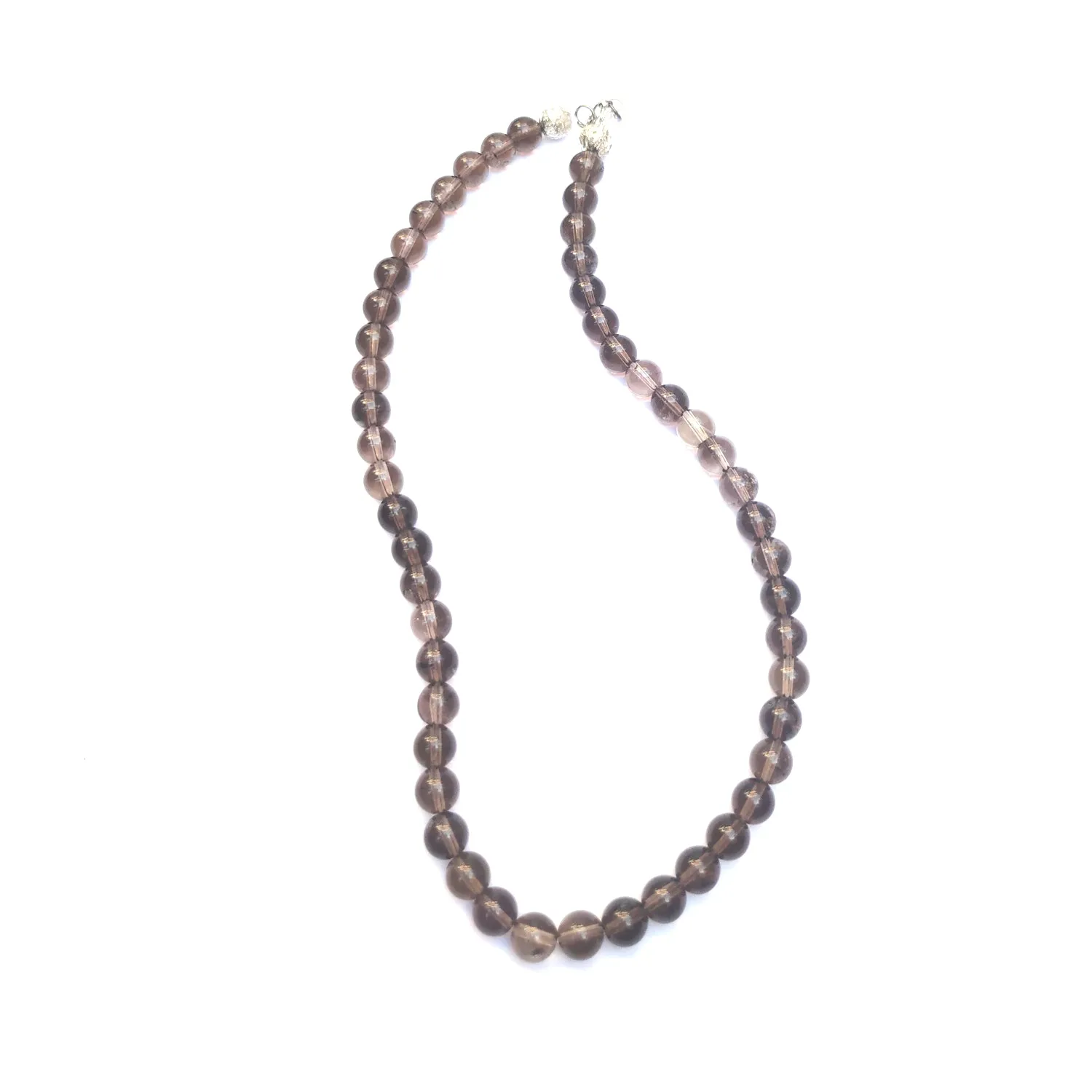 Smokey Quartz Crystal Round Beads Necklace - 15 Inches, 8mm Beads (Semi-Precious Mala)