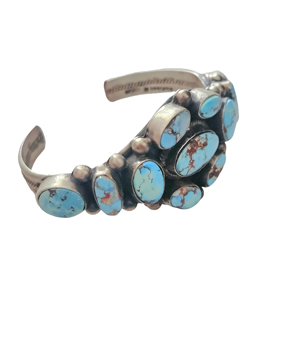 Stamped Sterling Silver Golden Hills Turquoise Cluster Cuff Bracelet