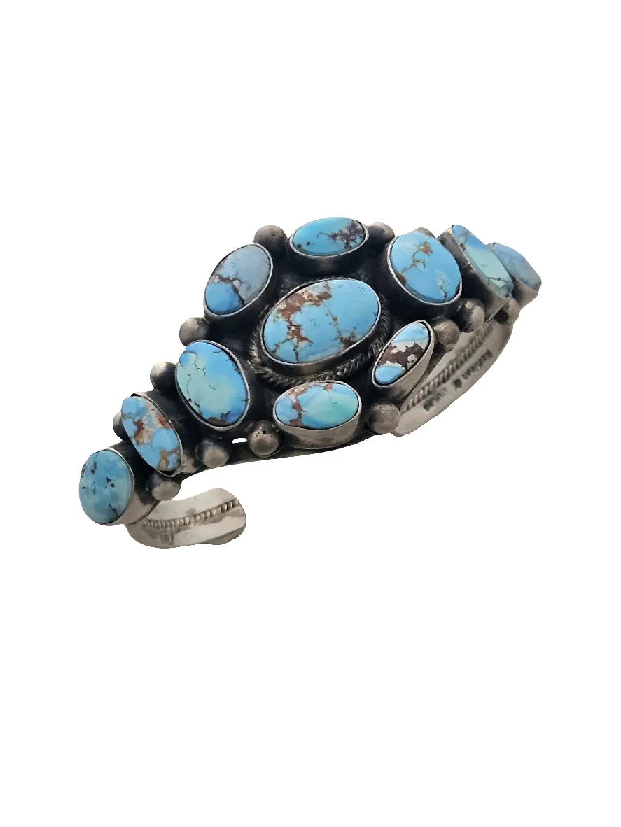 Stamped Sterling Silver Golden Hills Turquoise Cluster Cuff Bracelet