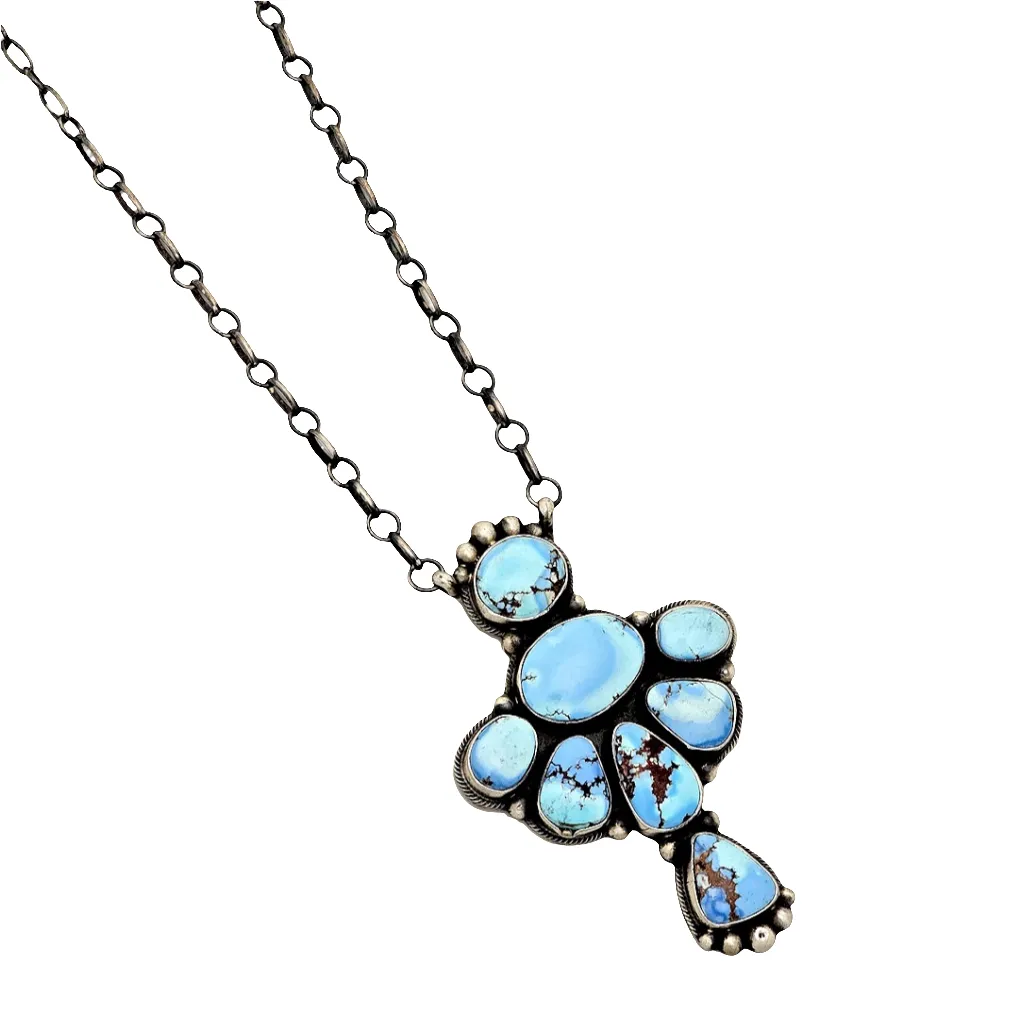 Stamped Sterling Silver Golden Hills Turquoise Cluster Drop Necklace