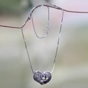 Sterling Silver Heart Pendant Necklace with Garnet - Blooming Heart | NOVICA