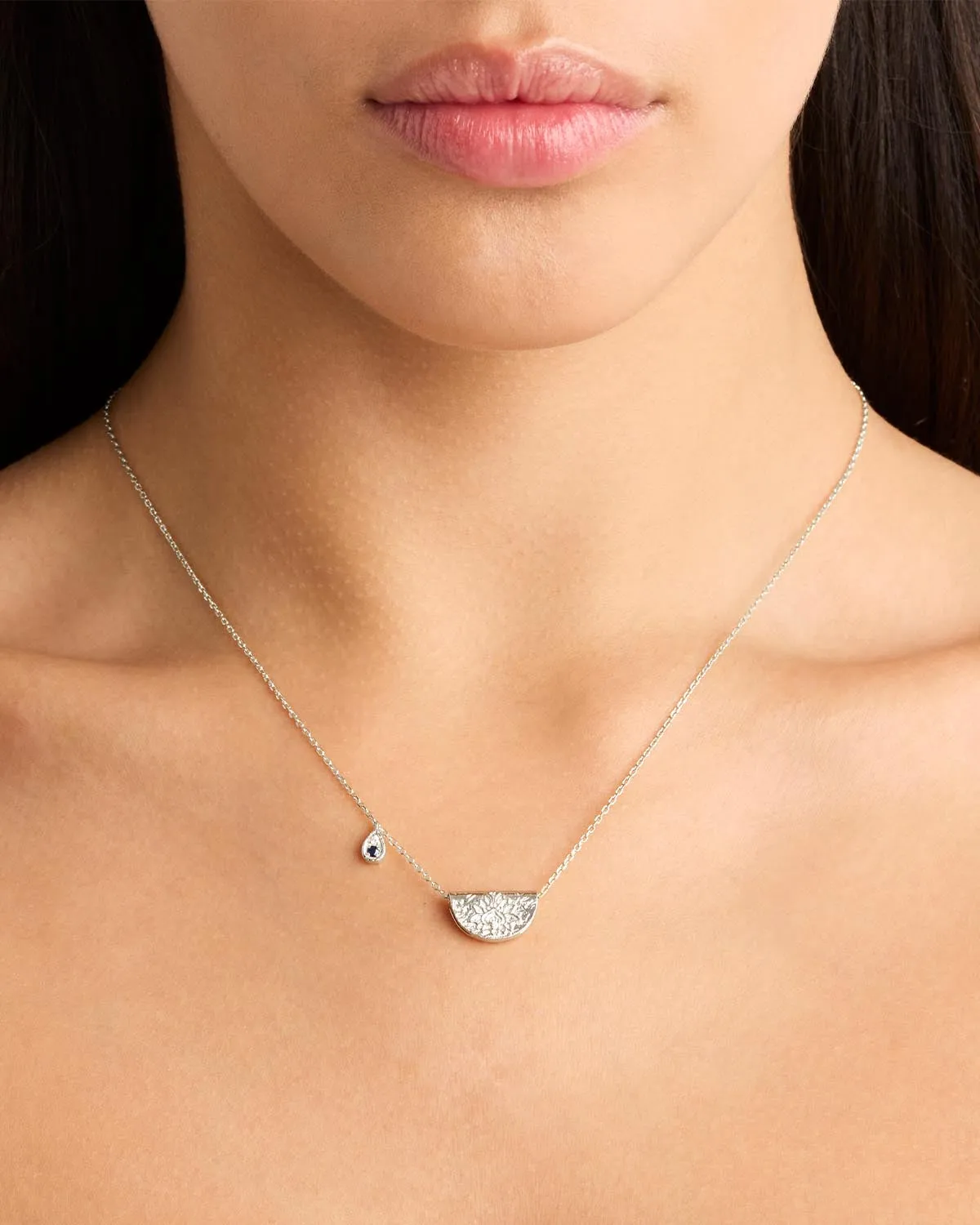 Sterling Silver Lotus Birthstone Necklace - September - Sapphire