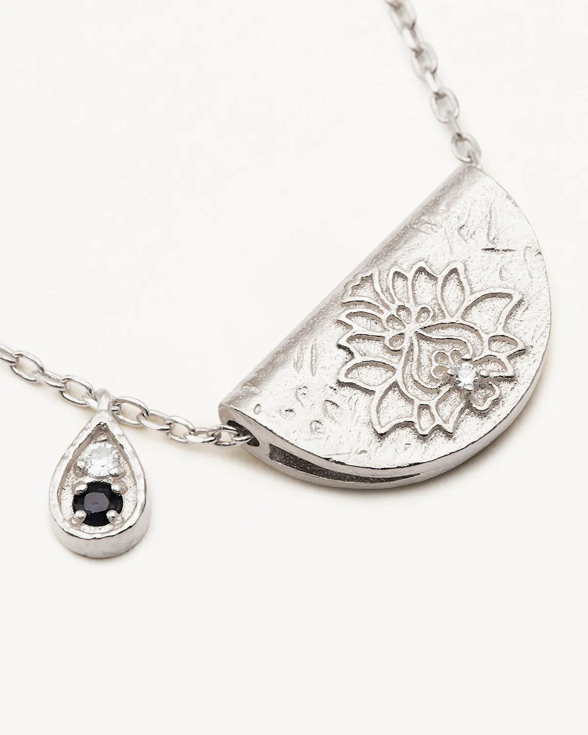 Sterling Silver Lotus Birthstone Necklace - September - Sapphire