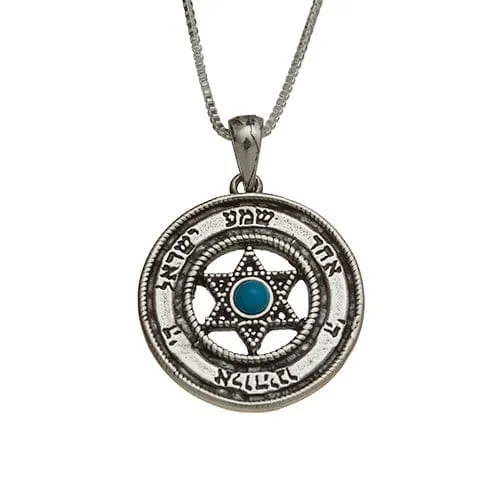 Sterling Silver Necklace- Star Of David 2.5 Cm With Small Turquoise Stone