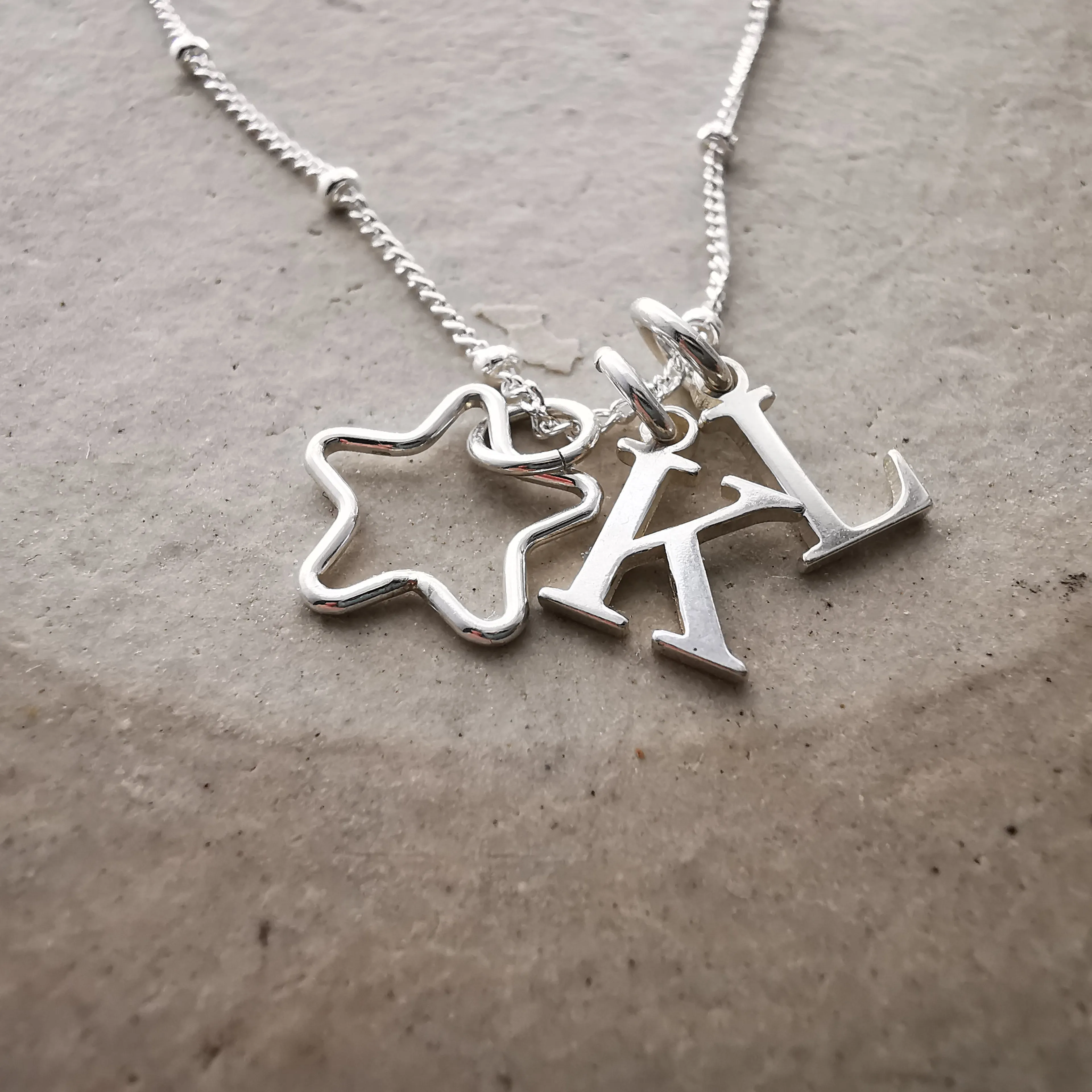 Sterling Silver Star and Double Initial Satellite Necklace