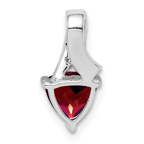 Sterling Silver Trillion Garnet And Diamond Pendant