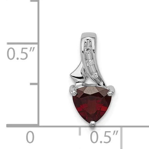 Sterling Silver Trillion Garnet And Diamond Pendant