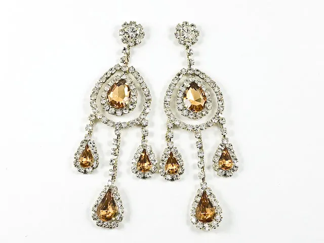 Stylish Multi Dangle Mix Shape Pear Shape Brown Crystals Fashion Earrings