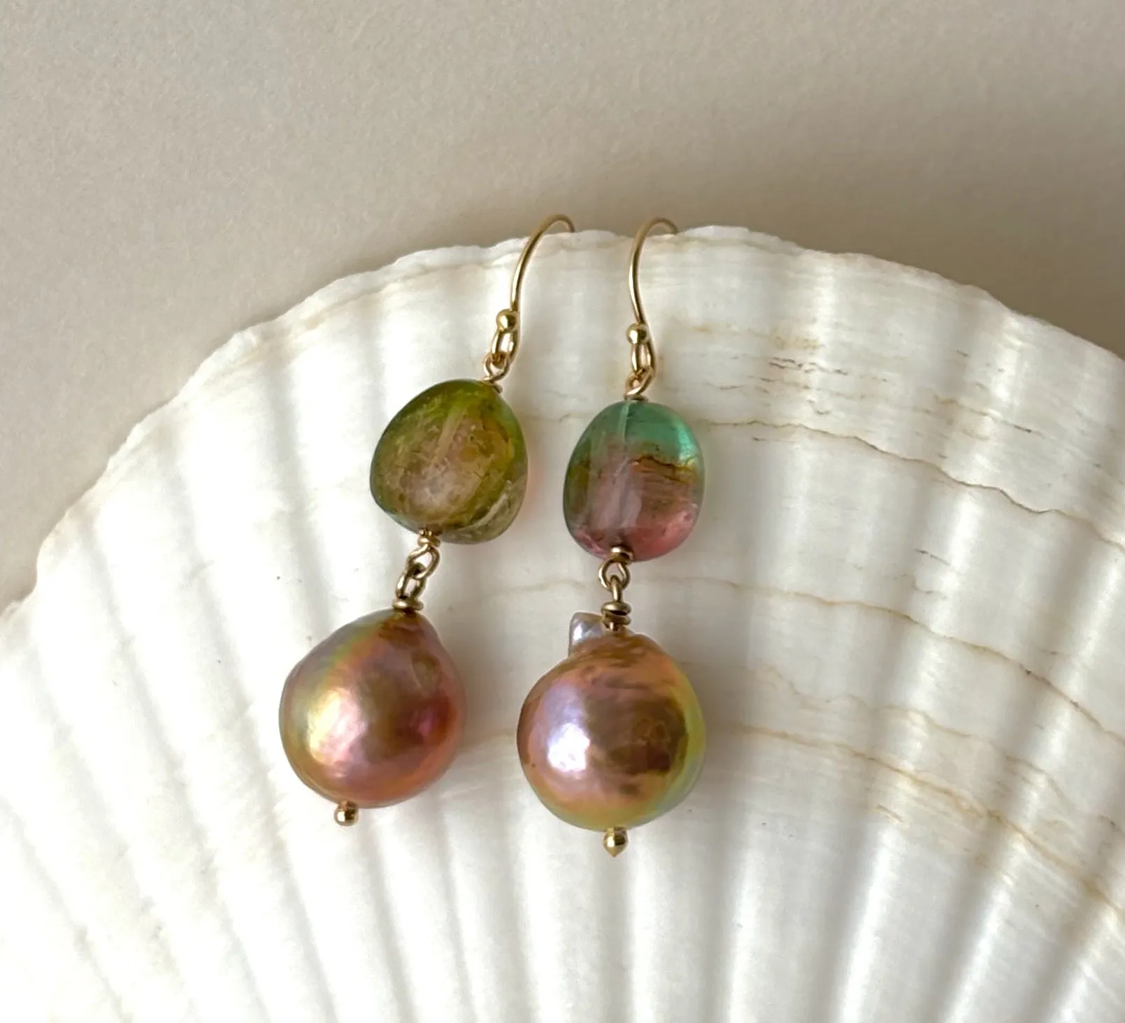 SWEET WATERMELON TOURMALINE KASUMI PEARL EARRINGS