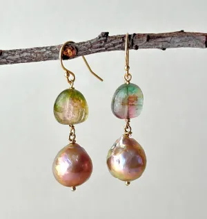 SWEET WATERMELON TOURMALINE KASUMI PEARL EARRINGS