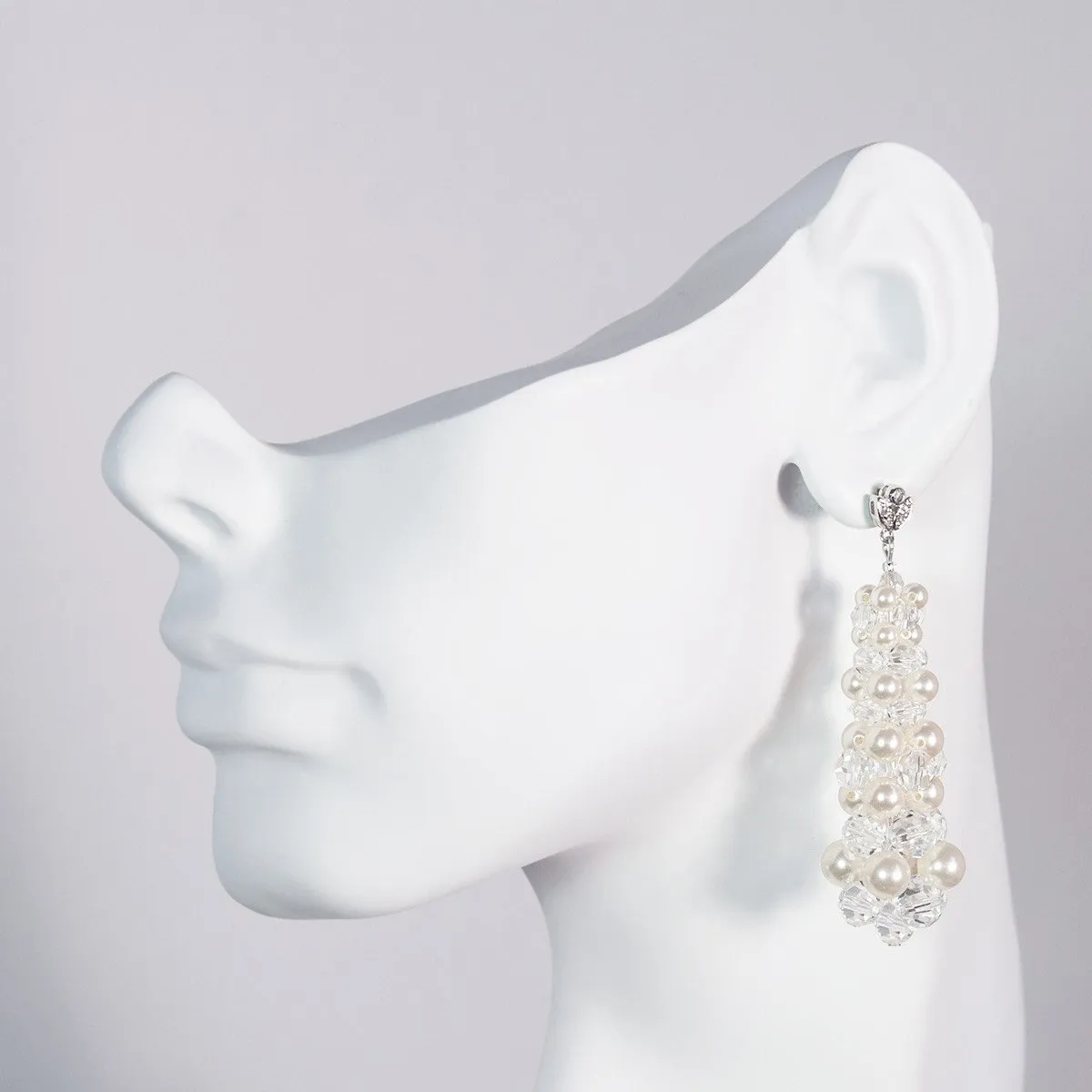 Tapered Crystal & Pearl Drop Earrings