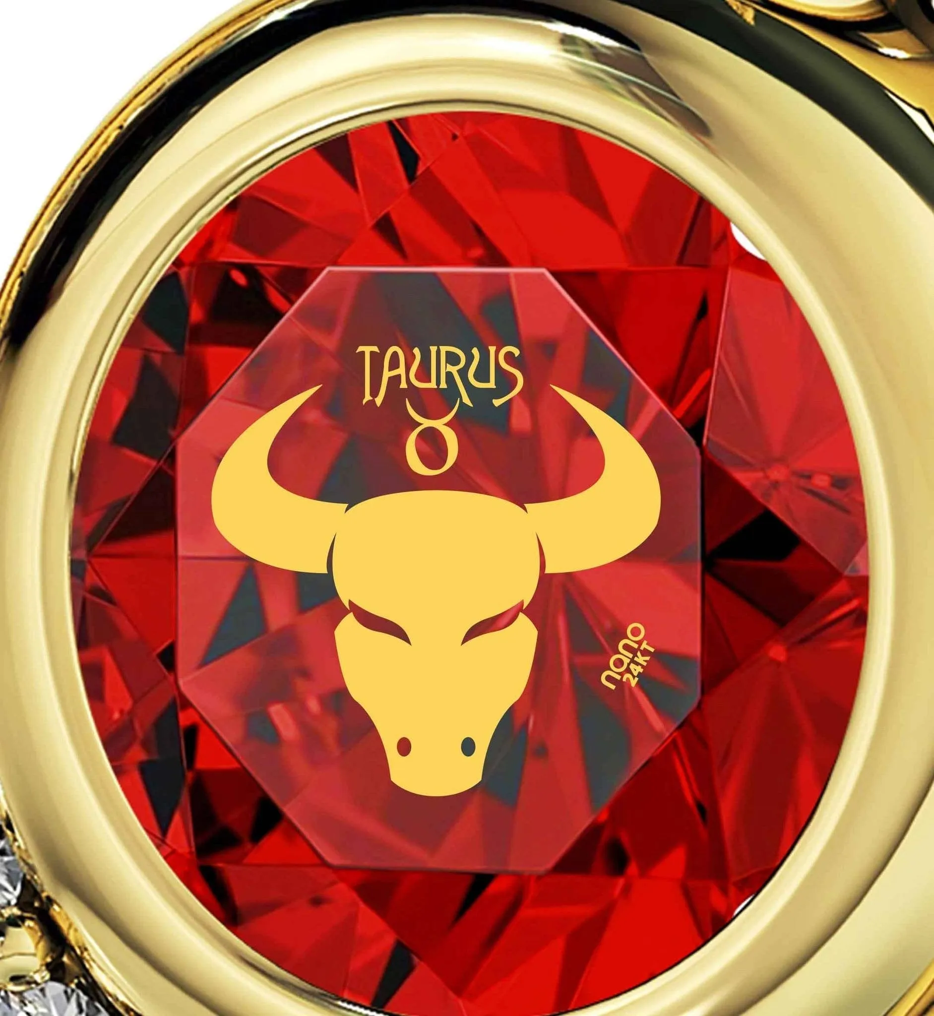 Taurus Sign, 14k Gold Diamonds Necklace, Swarovski