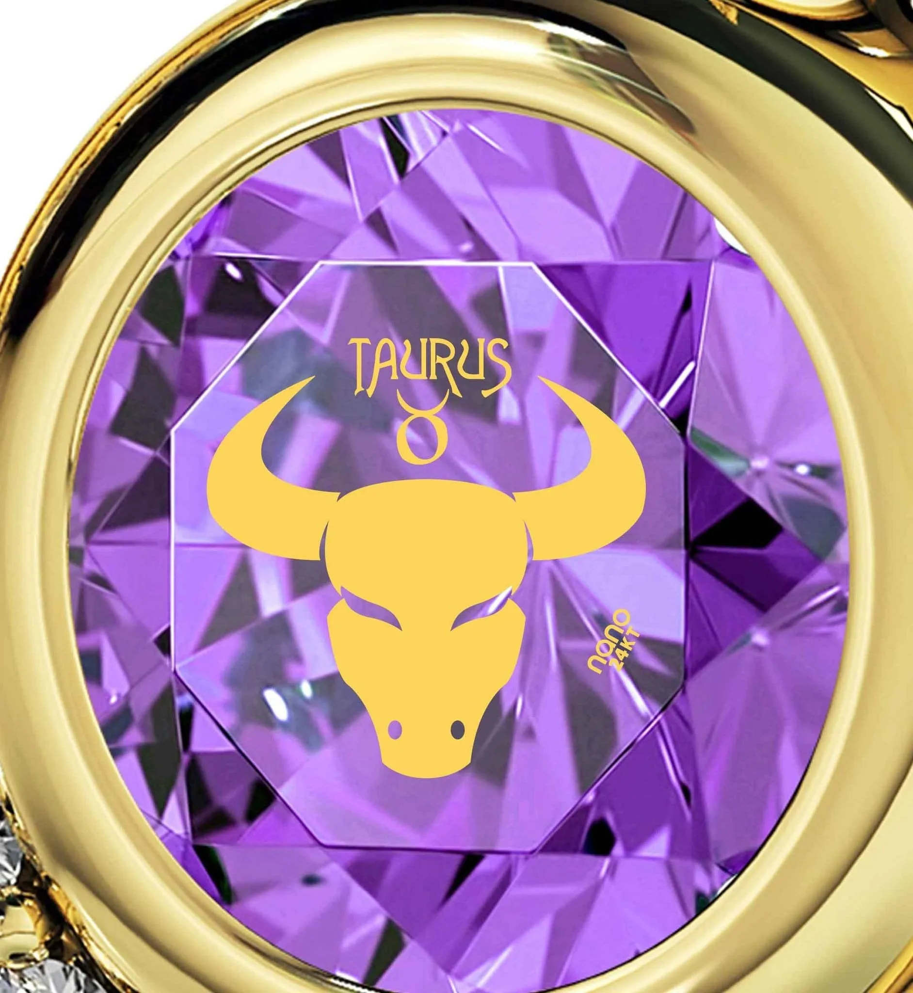 Taurus Sign, 14k Gold Diamonds Necklace, Swarovski