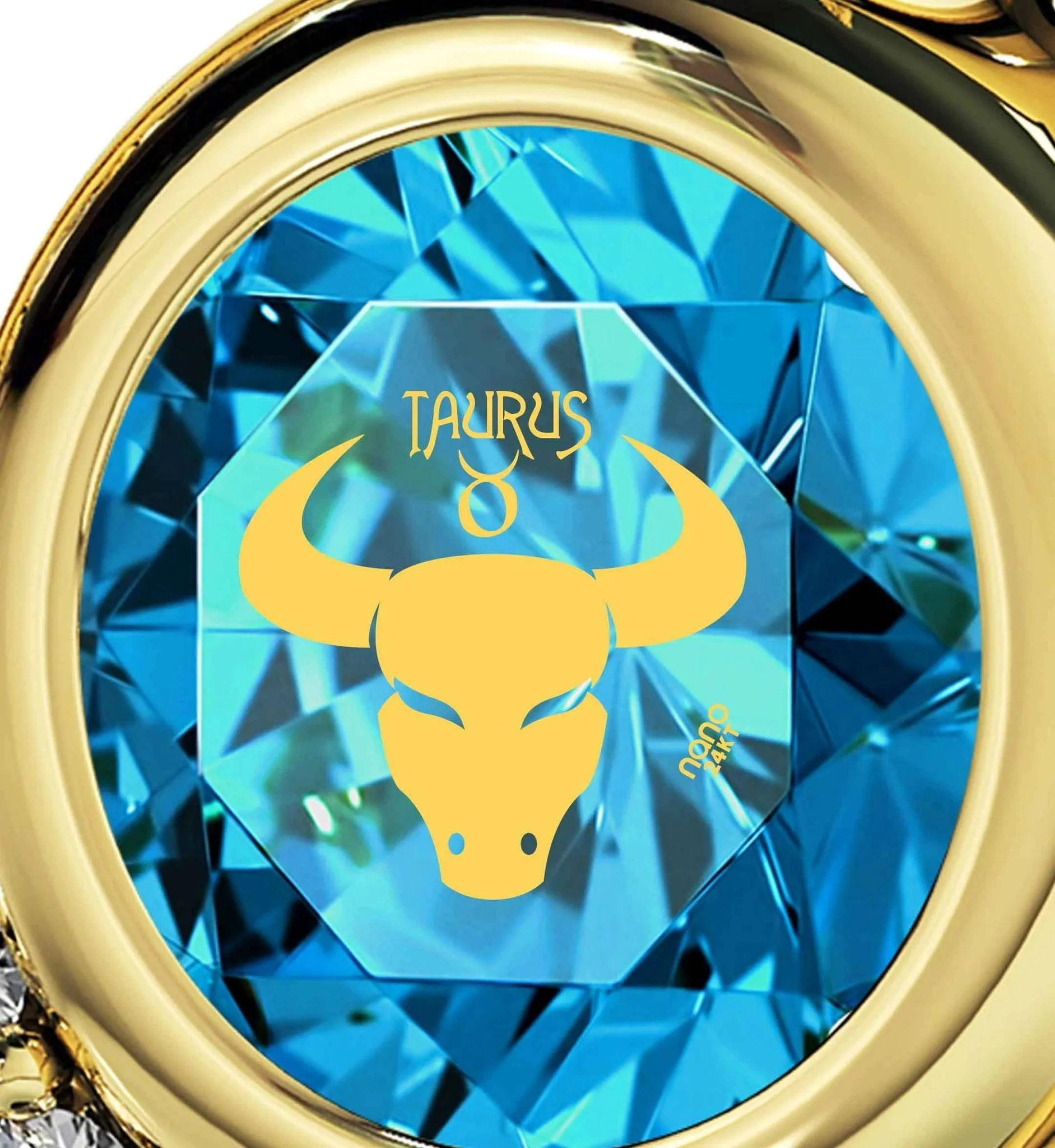 Taurus Sign, 14k Gold Diamonds Necklace, Swarovski