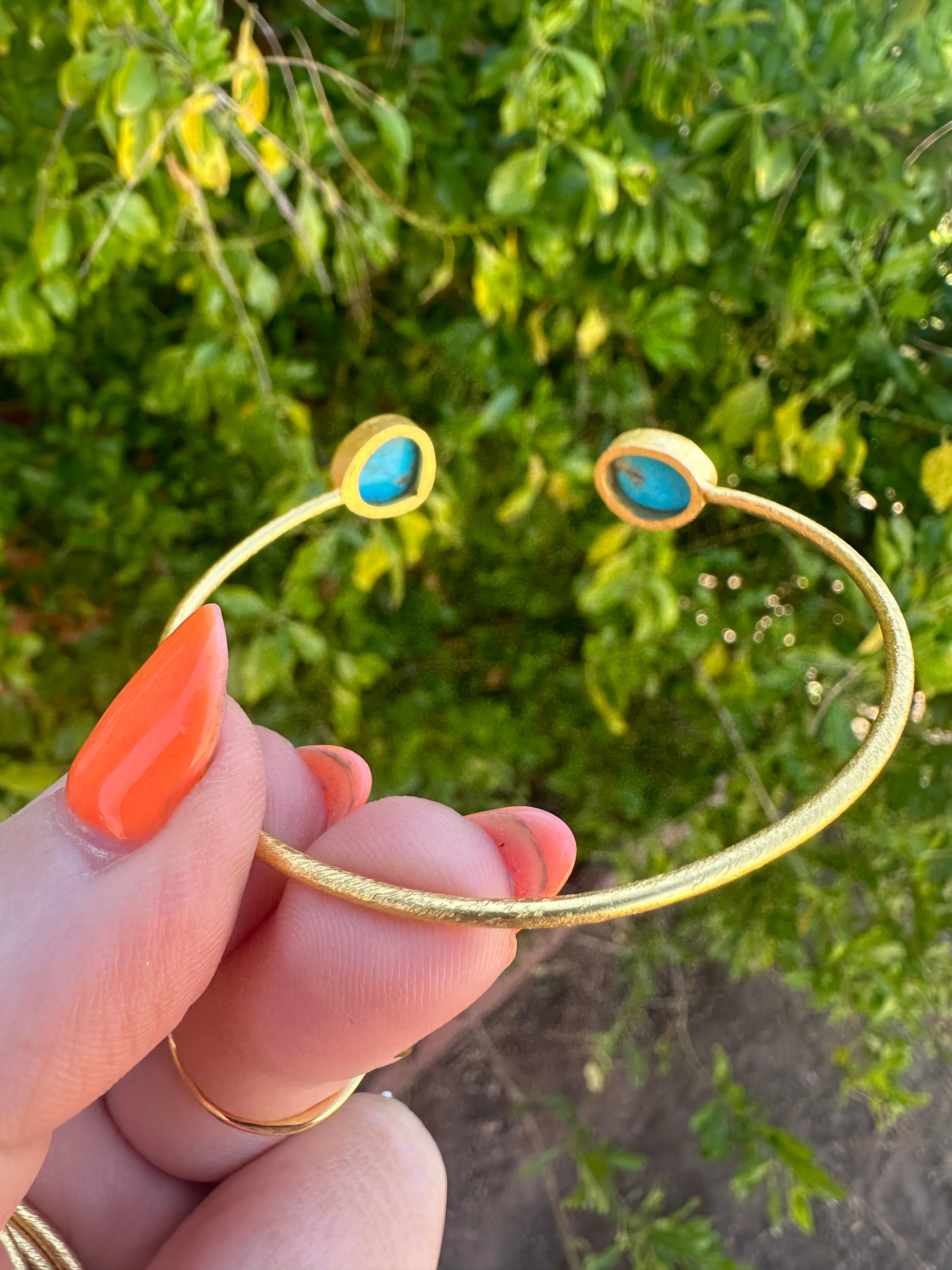 “The Golden Collection” Golden Horizon Handmade Natural Turquoise 14k Gold Plated Adjustable Bracelet Cuff