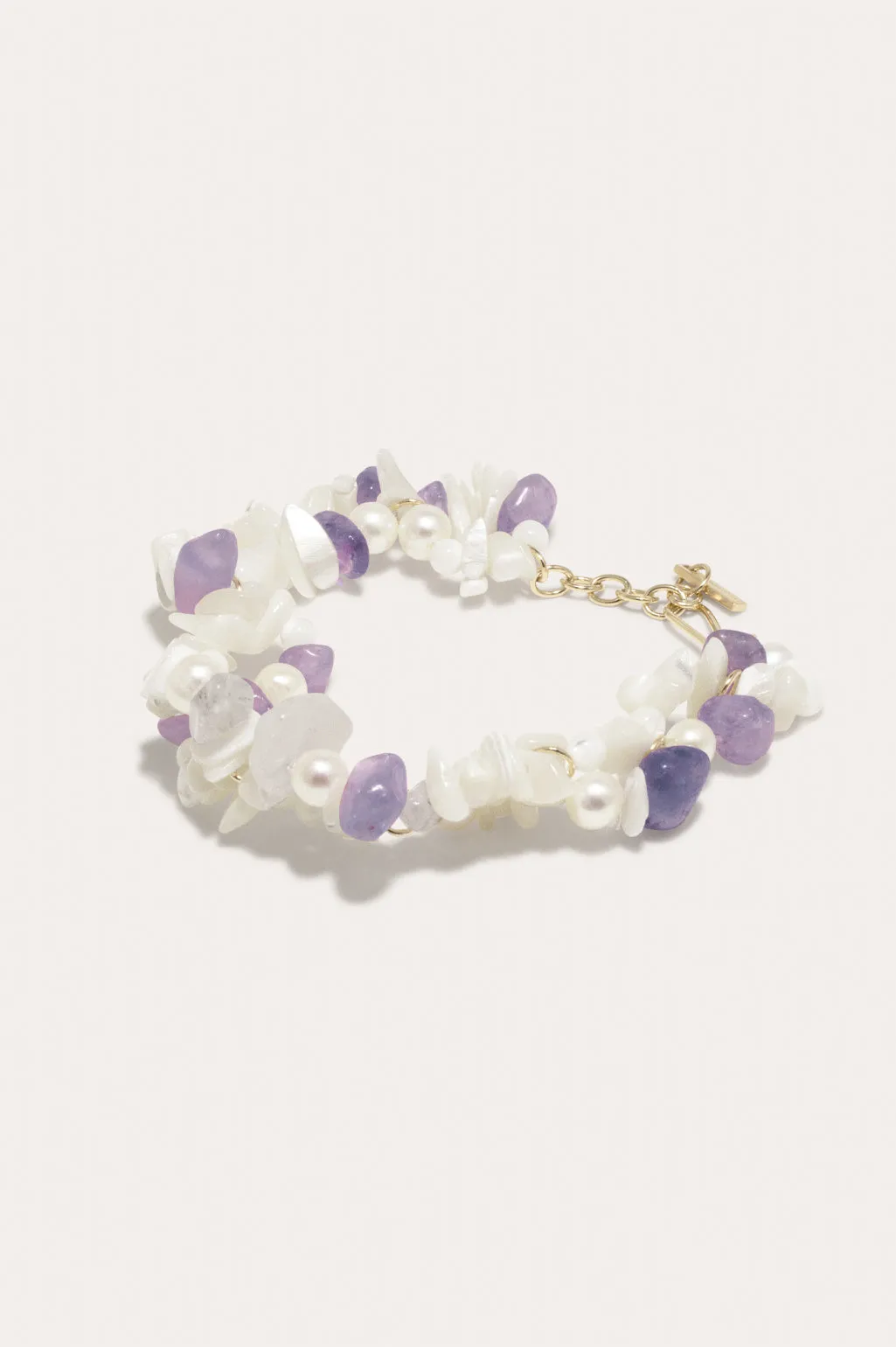 The Shifting Stream - Pearl, Mother of Pearl and Amethyst Bead Gold Vermeil Bracelet