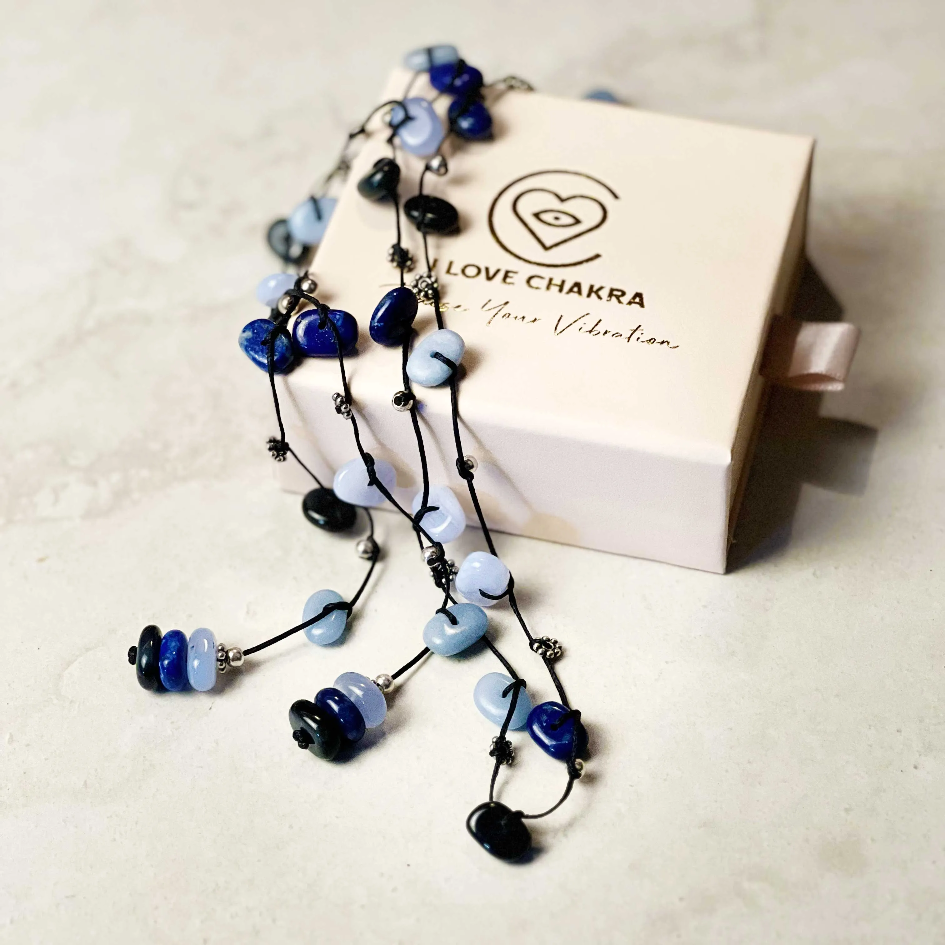 Throat Chakra Stones Crystal Ritual Necklace - Deep Blue