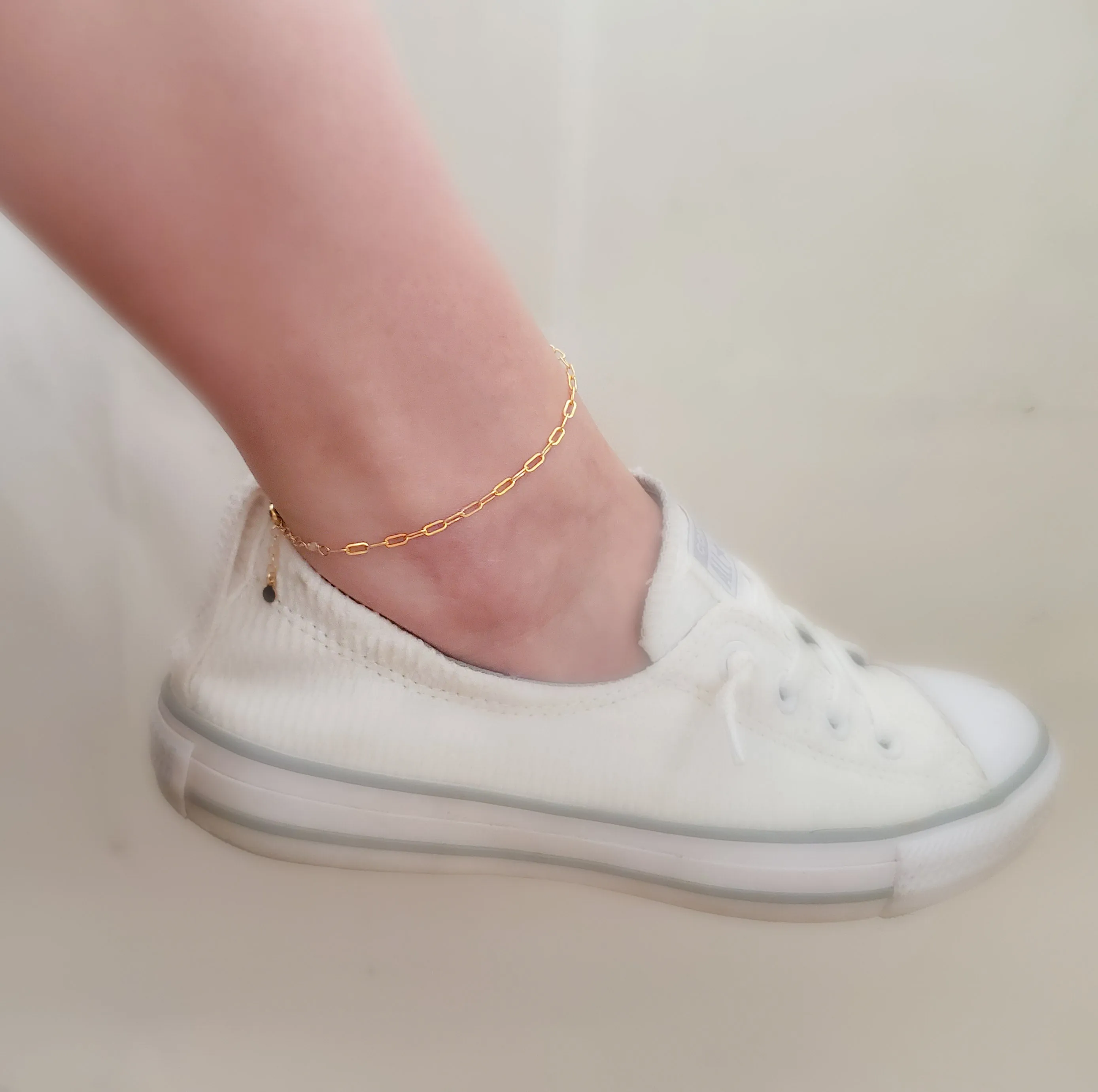 Tiny Paperclip Link Anklet