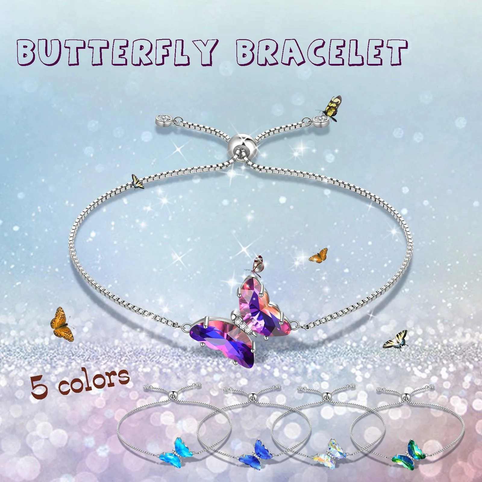 Tokyo Mart Purple Butterfly Bracelet February Amethyst Birthstone Women Girls Jewelry Birthday Gift